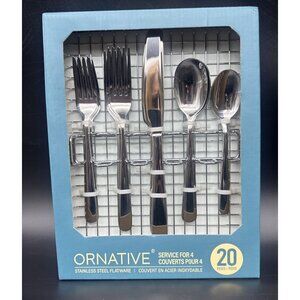 Ornative Stainless Steel Flatware 20pc Set Service for 4 NEW